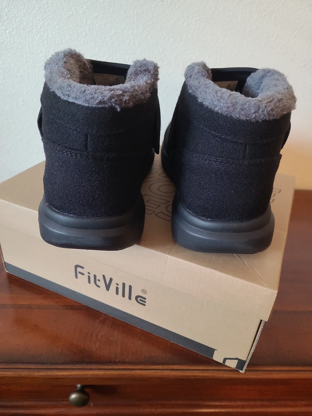 FitVille Men's Diabetic Black Winter Ankle Boots with Plush Lining